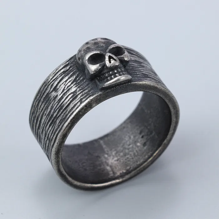 Bulk Punk Skull Ring for Men – Retro Stainless Steel Gothic Biker Ring, Factory Supply Vintage Color Titanium Steel Ring