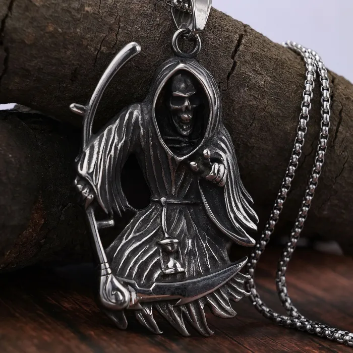 2022 Scythe Grim Reaper Skull Pendant – Titanium Steel Men’s Necklace | Gothic Punk Jewelry Bulk Supply & Factory Direct Wholesale