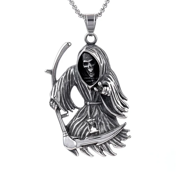 2022 Scythe Grim Reaper Skull Pendant – Titanium Steel Men’s Necklace | Gothic Punk Jewelry Bulk Supply & Factory Direct Wholesale