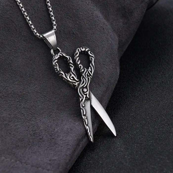 Vintage Scissor Pendant Wholesale – Stainless Steel Carved Hairdresser Jewelry | Trendy Bulk Piece for Resellers & Dropshipping, Factory Direct