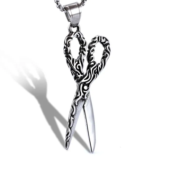 Vintage Scissor Pendant Wholesale – Stainless Steel Carved Hairdresser Jewelry | Trendy Bulk Piece for Resellers & Dropshipping, Factory Direct