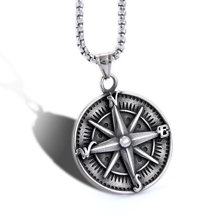 Compass Pendant Wholesale – Vintage Stainless Steel Navigation Necklace | Factory Direct Trendy Jewelry for Resellers & Dropshipping