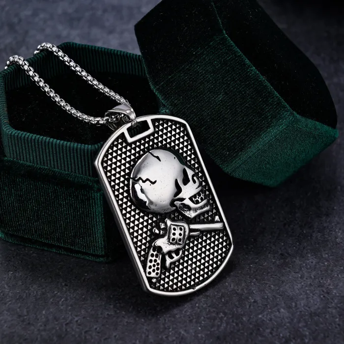Hot Selling Skull with Pistol Stainless Steel Pendant Wholesale – Gothic Style Bullet Charm | In Stock, Factory Direct, One-Piece Dropshipping Ready