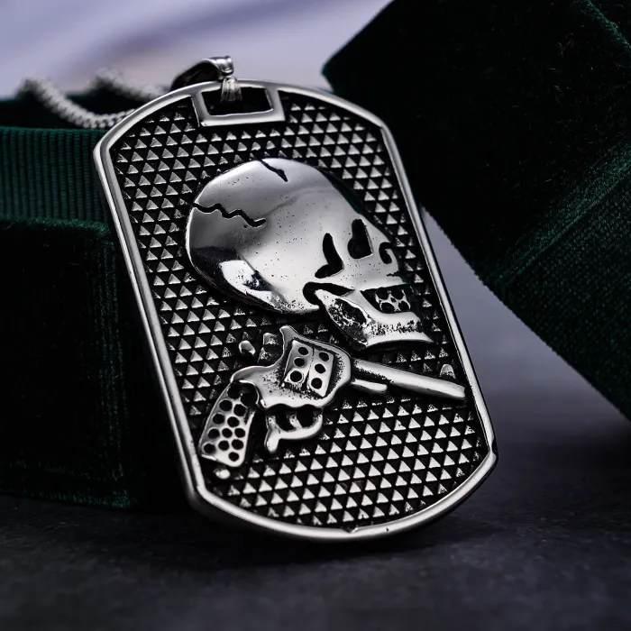 Hot Selling Skull with Pistol Stainless Steel Pendant Wholesale – Gothic Style Bullet Charm | In Stock, Factory Direct, One-Piece Dropshipping Ready