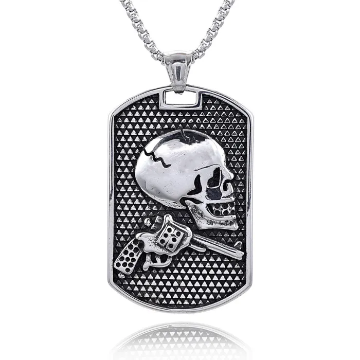 Hot Selling Skull with Pistol Stainless Steel Pendant Wholesale – Gothic Style Bullet Charm | In Stock, Factory Direct, One-Piece Dropshipping Ready