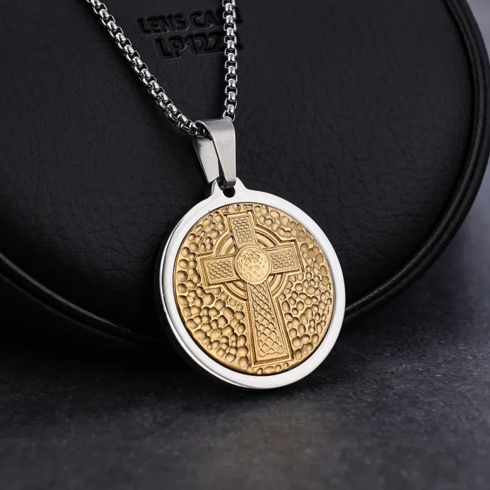 Hot Selling Celtic Cross Pendant Set Wholesale – 2-Piece Stainless Steel Round Tag, Fashion Jewelry, Bulk Supply, One Piece Dropshipping Available