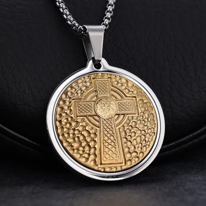 Hot Selling Celtic Cross Pendant Set Wholesale – 2-Piece Stainless Steel Round Tag, Fashion Jewelry, Bulk Supply, One Piece Dropshipping Available