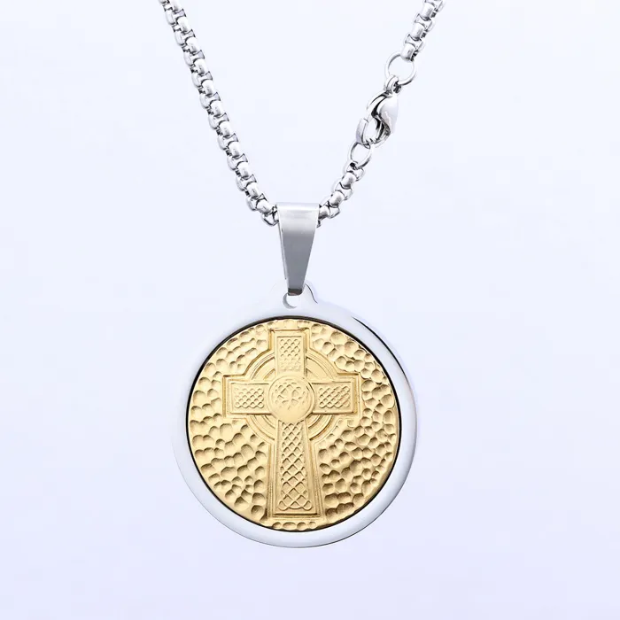 Hot Selling Celtic Cross Pendant Set Wholesale – 2-Piece Stainless Steel Round Tag, Fashion Jewelry, Bulk Supply, One Piece Dropshipping Available