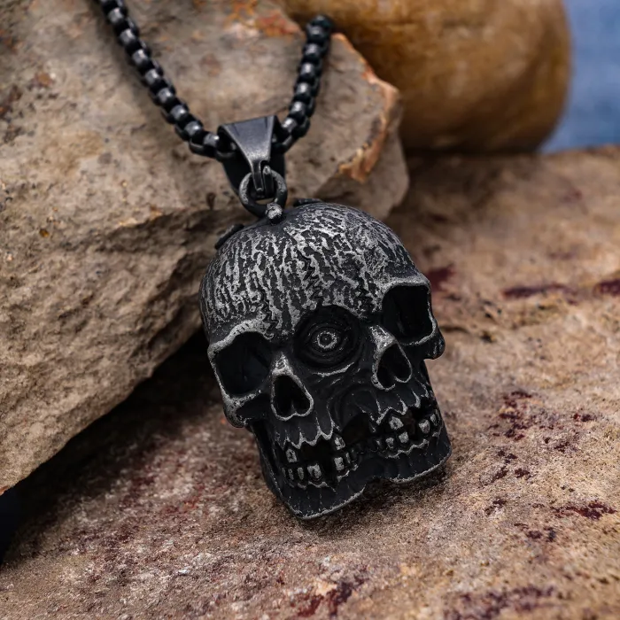Hot Selling Retro Double-Sided Cyclops Skull Pendant – Stainless Steel Gothic Face Design, Wholesale Jewelry, In Stock for Dropshipping
