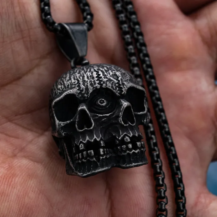 Hot Selling Retro Double-Sided Cyclops Skull Pendant – Stainless Steel Gothic Face Design, Wholesale Jewelry, In Stock for Dropshipping
