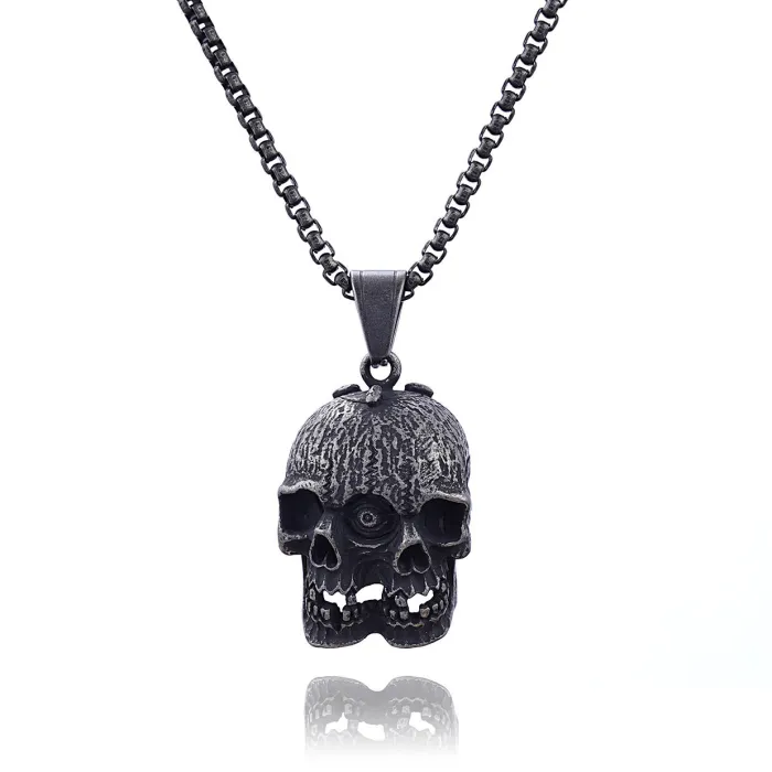 Hot Selling Retro Double-Sided Cyclops Skull Pendant – Stainless Steel Gothic Face Design, Wholesale Jewelry, In Stock for Dropshipping