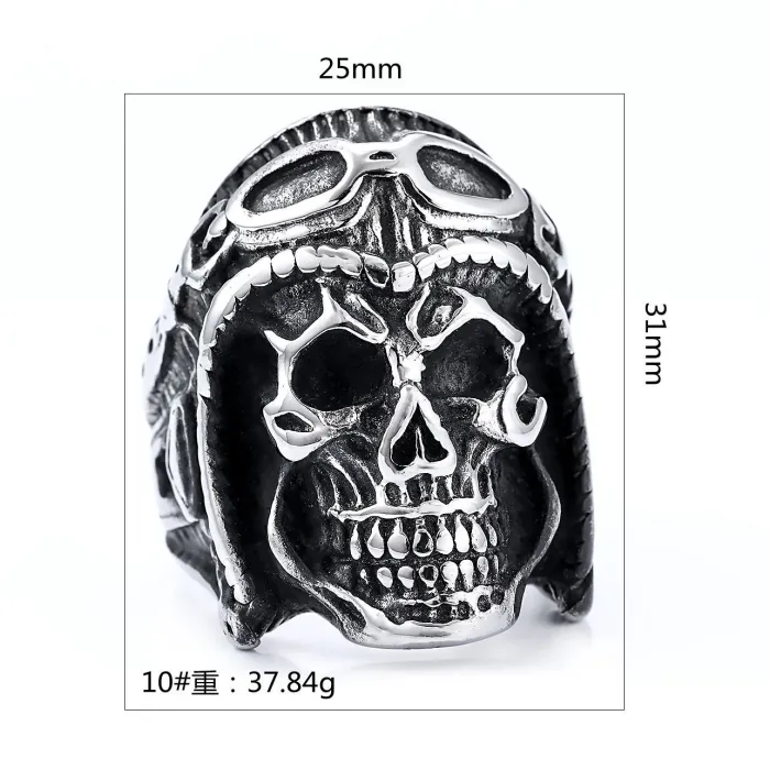 Vintage Pilot Skull Ring for Men – Biker Style Stainless Steel Jewelry, Bulk Supplier Available, Punk Accessories for Resellers & Online Shops
