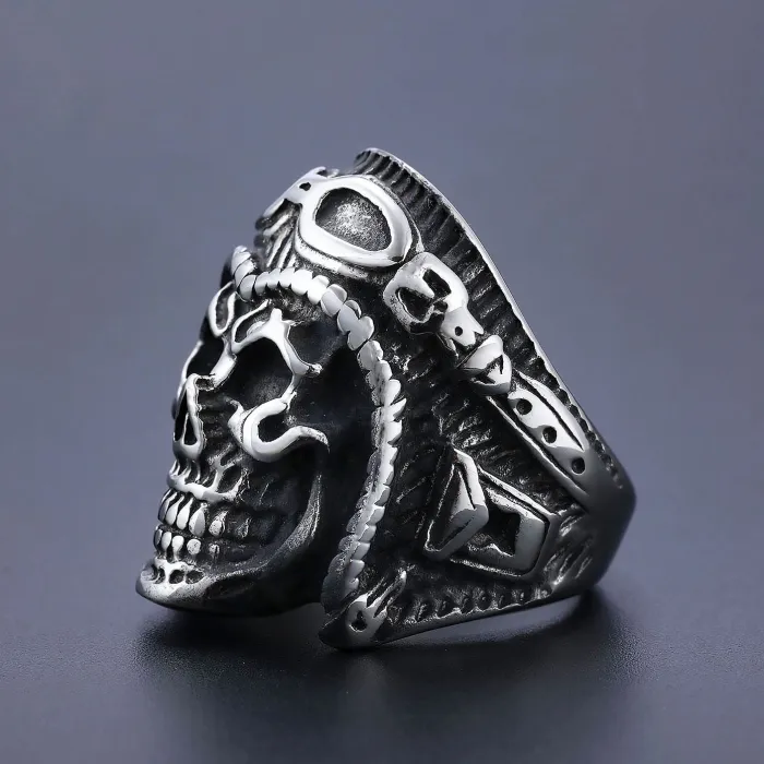 Vintage Pilot Skull Ring for Men – Biker Style Stainless Steel Jewelry, Bulk Supplier Available, Punk Accessories for Resellers & Online Shops