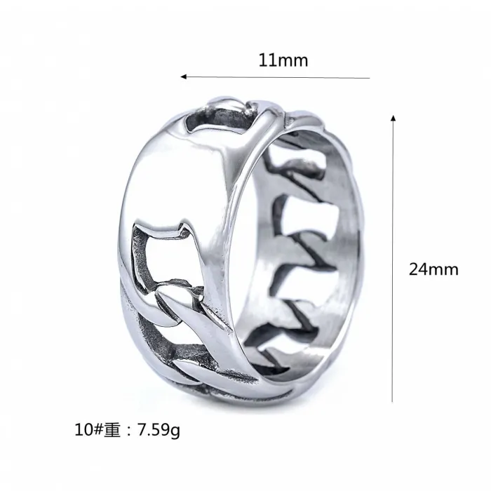 Wholesale Titanium Steel Chain Link Ring – Unisex Biker Style Band, Stainless Steel Motorcycle Gear Ring, Factory Price Bulk Supply Available