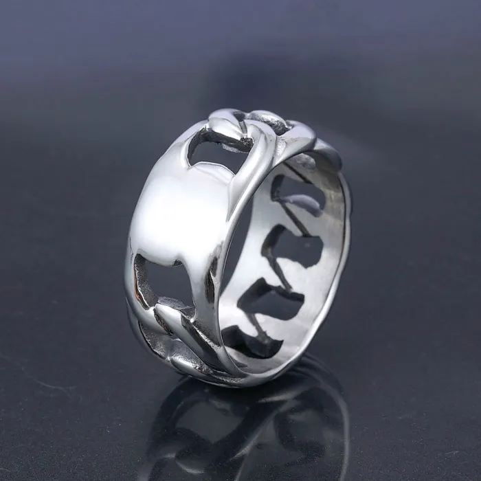 Wholesale Titanium Steel Chain Link Ring – Unisex Biker Style Band, Stainless Steel Motorcycle Gear Ring, Factory Price Bulk Supply Available