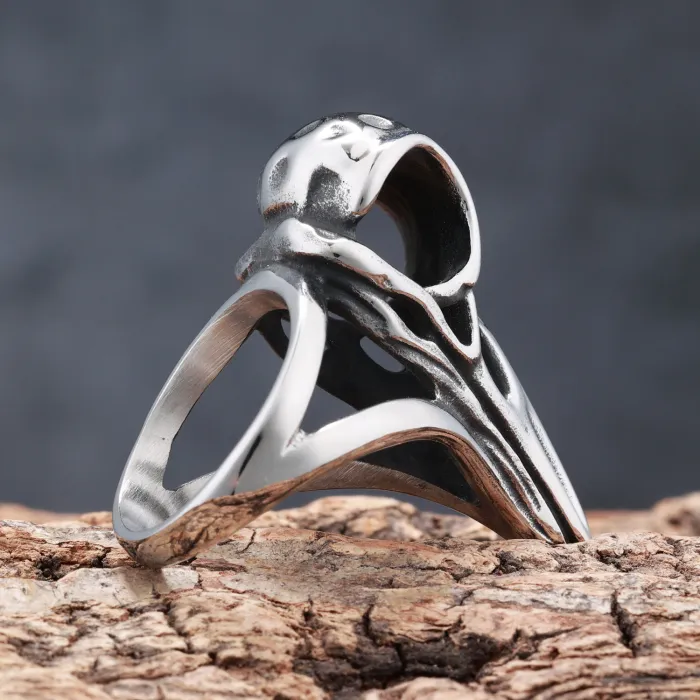 Viking Mythology Raven Skull Titanium Steel Ring – Gothic Style Men's Jewelry, Factory Wholesale, Bulk Supply Available, In-Stock for Resellers