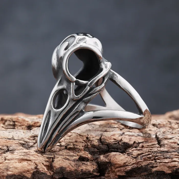 Viking Mythology Raven Skull Titanium Steel Ring – Gothic Style Men's Jewelry, Factory Wholesale, Bulk Supply Available, In-Stock for Resellers
