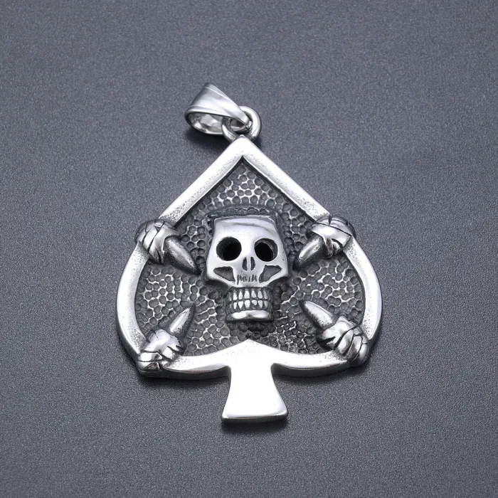 Wholesale Skull Pendant – Black Spade Skull Design Stainless Steel Necklace for Men | In Stock & Dropshipping Available