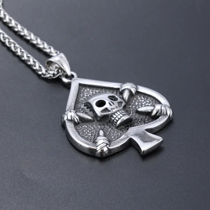 Wholesale Skull Pendant – Black Spade Skull Design Stainless Steel Necklace for Men | In Stock & Dropshipping Available