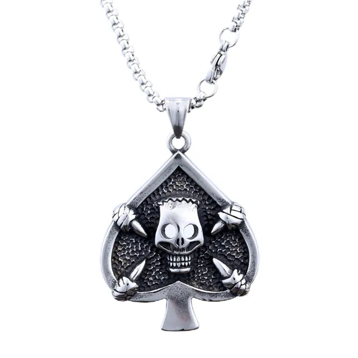 Wholesale Skull Pendant – Black Spade Skull Design Stainless Steel Necklace for Men | In Stock & Dropshipping Available