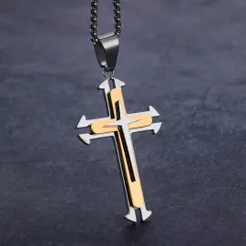 Hot-Selling Dual Cross Pendant in Two-Tone Stainless Steel – Fashion Jewelry | Wholesale & One-Piece Dropshipping Available Now - Jewelryto