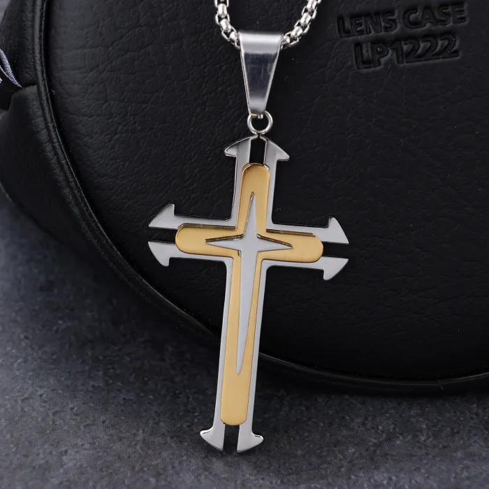 Hot-Selling Dual Cross Pendant in Two-Tone Stainless Steel – Fashion Jewelry | Wholesale & One-Piece Dropshipping Available Now