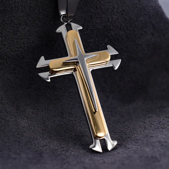 Hot-Selling Dual Cross Pendant in Two-Tone Stainless Steel – Fashion Jewelry | Wholesale & One-Piece Dropshipping Available Now