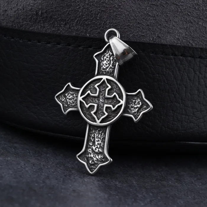 080203 Hot-Selling Dual Cross Stainless Steel Pendant | Fashion Jewelry Bulk Supply & One-Piece Dropshipping Available