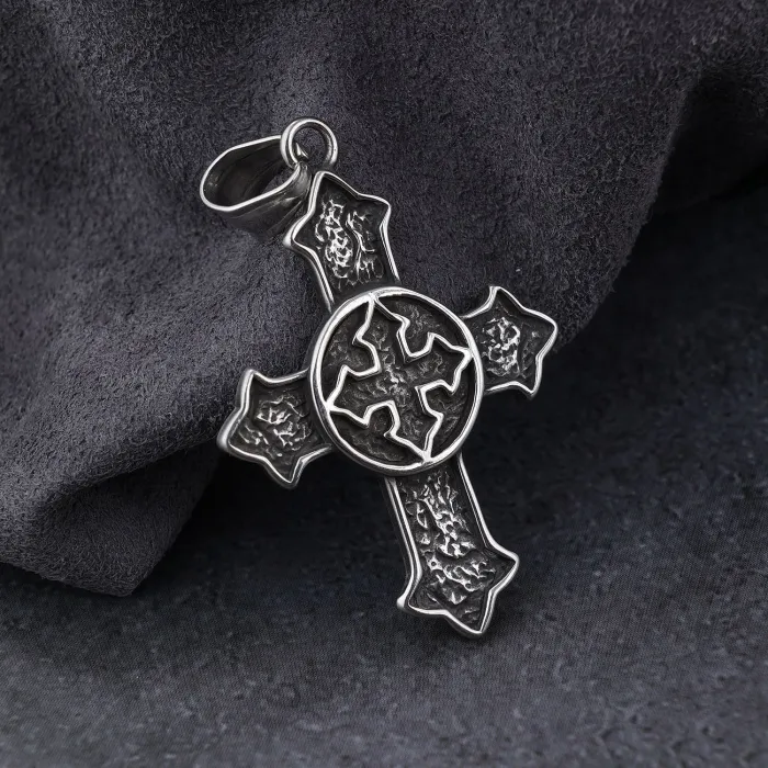 080203 Hot-Selling Dual Cross Stainless Steel Pendant | Fashion Jewelry Bulk Supply & One-Piece Dropshipping Available