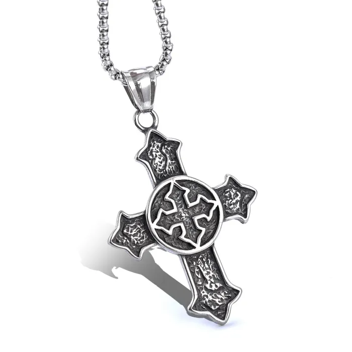 080203 Hot-Selling Dual Cross Stainless Steel Pendant | Fashion Jewelry Bulk Supply & One-Piece Dropshipping Available