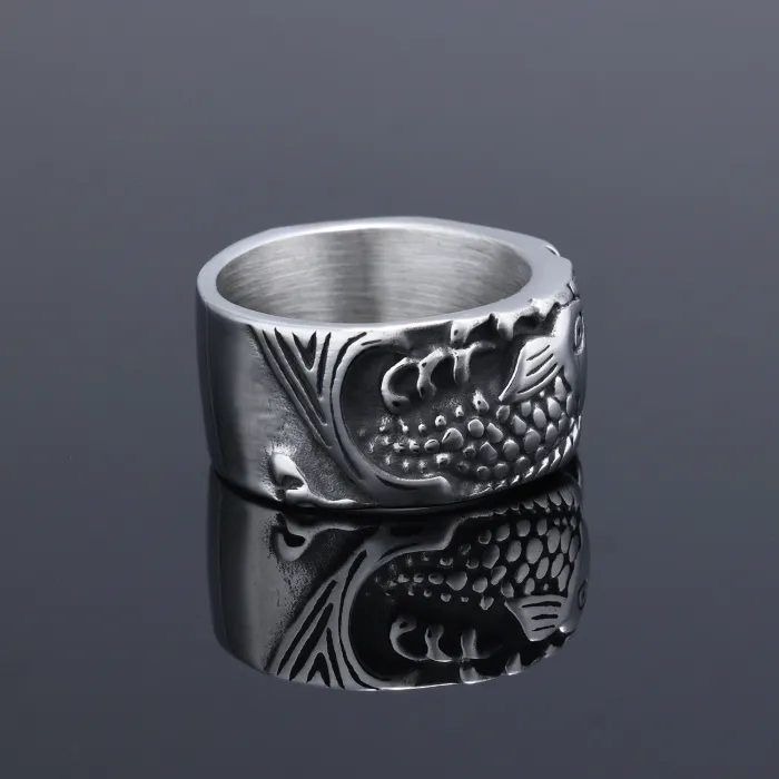 Wholesale Stylish Pisces Fish Stainless Steel Ring | Unique Double Fish Design Jewelry | In-Stock & Ready for One-Piece Dropshipping