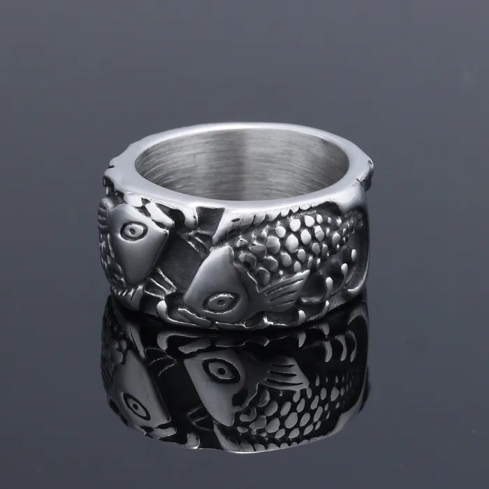 Wholesale Stylish Pisces Fish Stainless Steel Ring | Unique Double Fish Design Jewelry | In-Stock & Ready for One-Piece Dropshipping