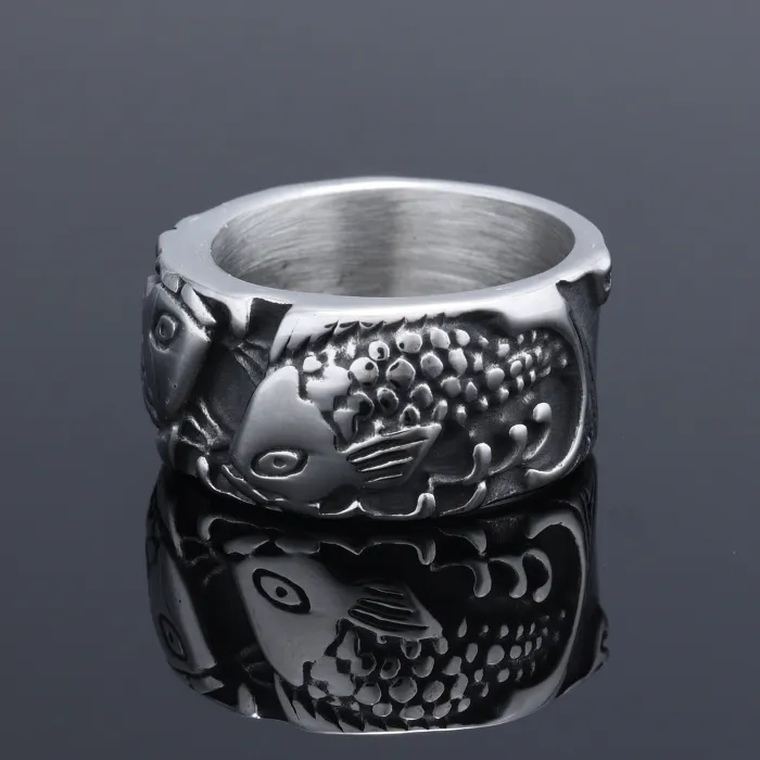 Wholesale Stylish Pisces Fish Stainless Steel Ring | Unique Double Fish Design Jewelry | In-Stock & Ready for One-Piece Dropshipping