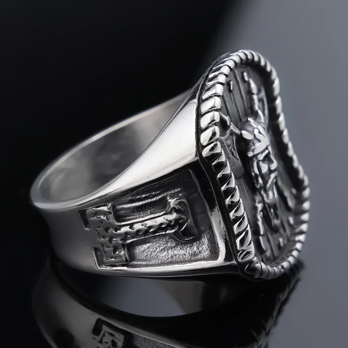 Wholesale Viking Style Stainless Steel Ring | Two-Tone Metal Nordic Mythology Portrait Jewelry for Men | Trendy Fashion Accessory Bulk Supply