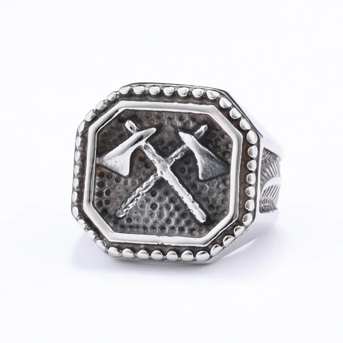Wholesale Viking Warrior Axe Feather Totem Ring | Nordic Mythology Stainless Steel Ring for Men | Bold Fashion Jewelry Bulk Supply