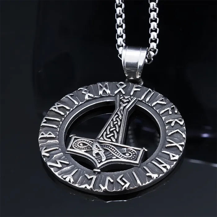 Wholesale Viking Pendant for Men – Stainless Steel Thor's Hammer & Axe Necklace with Nordic Runes | Bulk Norse Jewelry Supplier