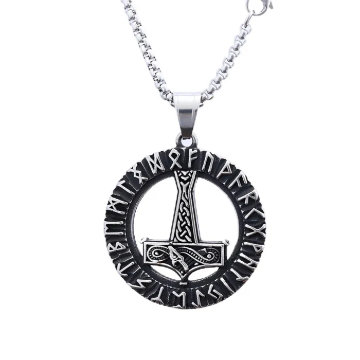 Wholesale Viking Pendant for Men – Stainless Steel Thor's Hammer & Axe Necklace with Nordic Runes | Bulk Norse Jewelry Supplier