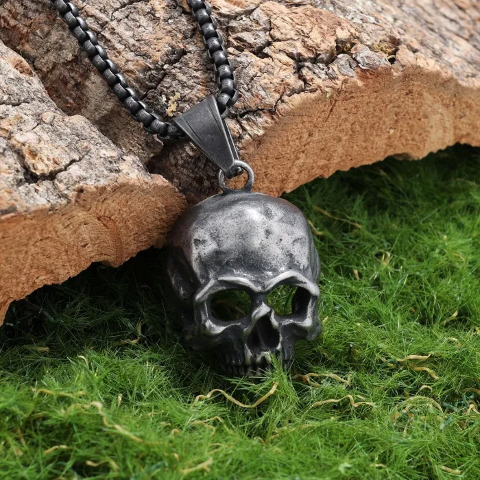 Bulk Stainless Steel Skull Pendant for Men – Retro Biker Style Necklace | Punk Gothic Fashion Jewelry Wholesale