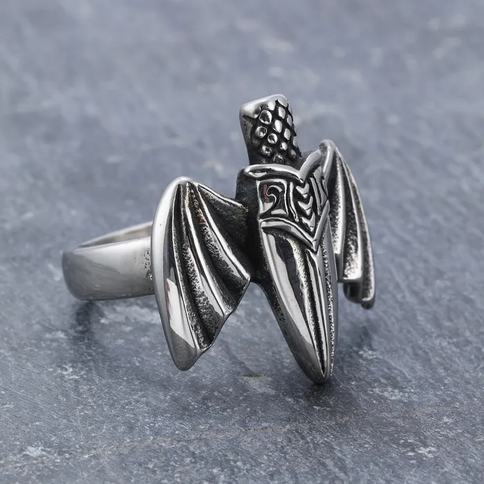 Wholesale Titanium Steel Sword and Wing Ring – Unisex Gothic Jewelry | Stylish New Arrival Stainless Steel Ring In Stock