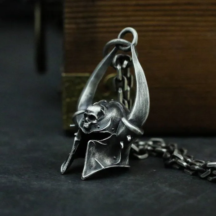 Wholesale Retro Titanium Steel Skull Mask Pendant – Antique Silver Finish with 60cm Chain | Gothic Punk Jewelry for Men