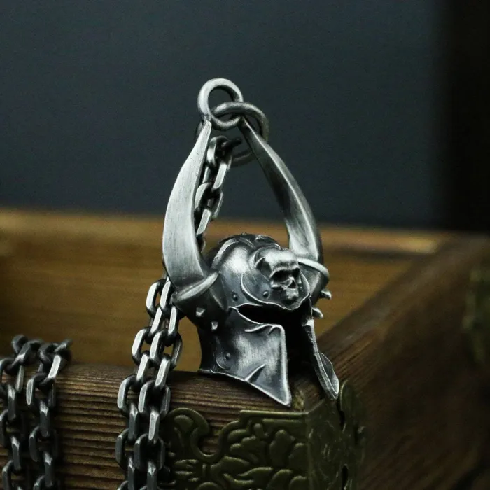 Wholesale Retro Titanium Steel Skull Mask Pendant – Antique Silver Finish with 60cm Chain | Gothic Punk Jewelry for Men