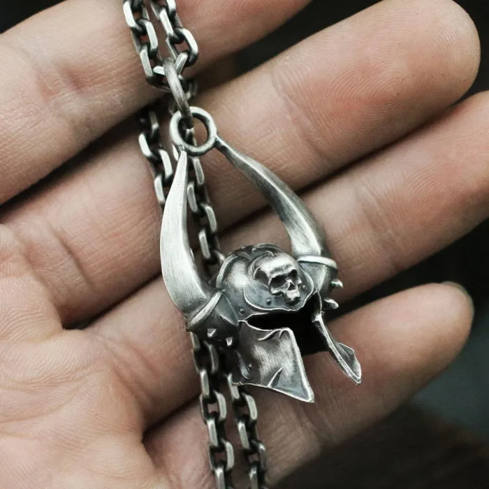Wholesale Retro Titanium Steel Skull Mask Pendant – Antique Silver Finish with 60cm Chain | Gothic Punk Jewelry for Men
