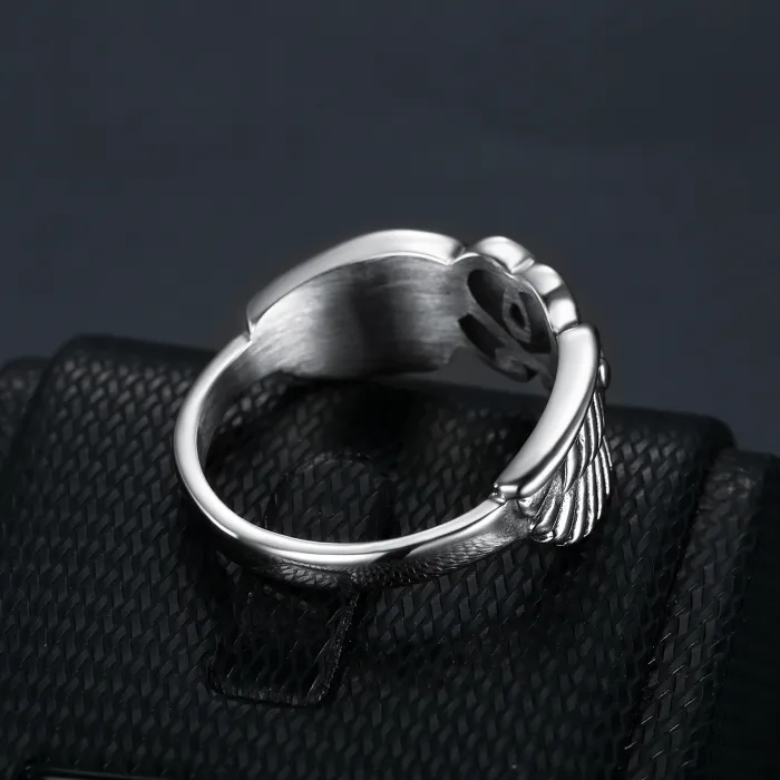 Wholesale Punk Heart Wing Ring for Women – Titanium Steel Antique Silver Finish | Fashion Jewelry Supplier BR1571