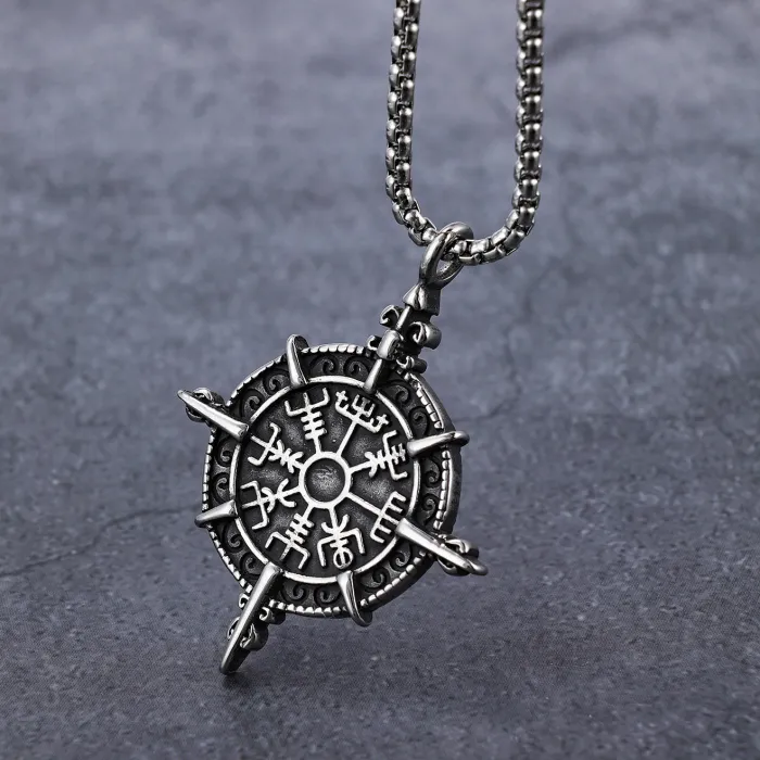 Wholesale 2021 Viking Compass Pendant for Men – Retro Norse Rune Amulet Necklace | Factory Supply Gothic Nordic Jewelry