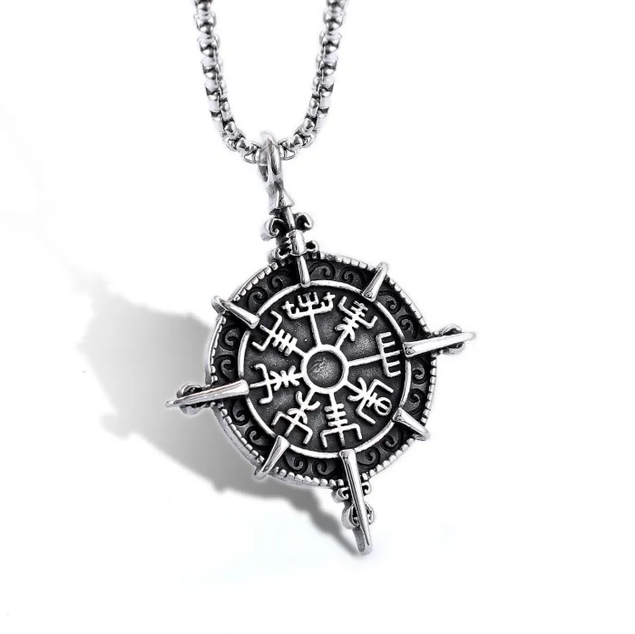 Wholesale 2021 Viking Compass Pendant for Men – Retro Norse Rune Amulet Necklace | Factory Supply Gothic Nordic Jewelry