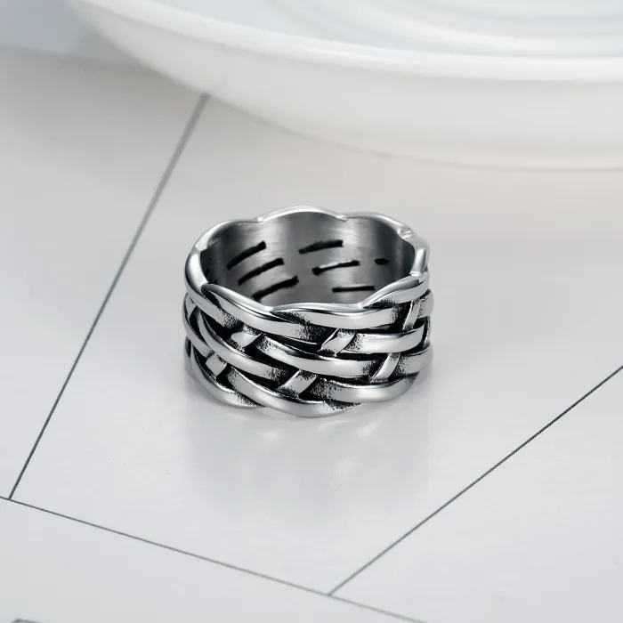 Wholesale INS Style Stainless Steel Braided Texture Ring – Minimalist Daily Wear Fashion Circle Ring for Trendy Brands, Ready Stock