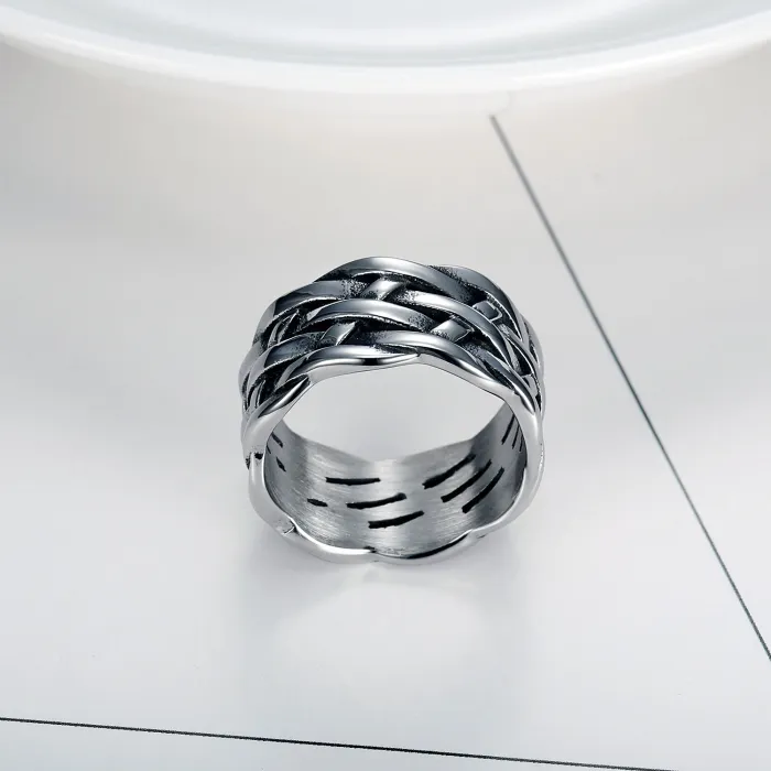 Wholesale INS Style Stainless Steel Braided Texture Ring – Minimalist Daily Wear Fashion Circle Ring for Trendy Brands, Ready Stock