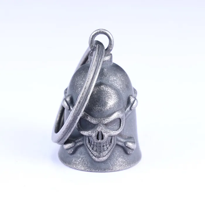 Wholesale Gothic Skull Cross Bell Pendant Necklace – Vintage Polished Biker Style Men’s Jewelry | Stainless Steel Statement Piece in Bulk