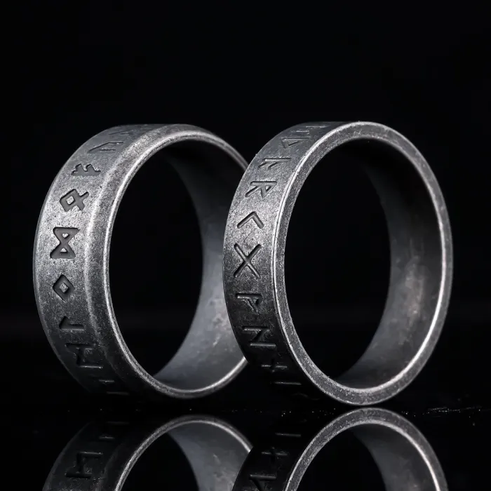 Wholesale Viking Rune Stainless Steel Ring – Vintage Oxidized Finish Stackable Band for Men, Gothic Nordic Style Bulk Jewelry