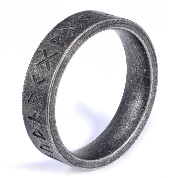 Wholesale Viking Rune Stainless Steel Ring – Vintage Oxidized Finish Stackable Band for Men, Gothic Nordic Style Bulk Jewelry